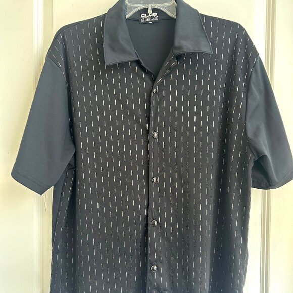 YMLA Vintage Black 90s Y2K Club Polyester Short Slv Mens Club Punk Disco M - Picture 1 of 8